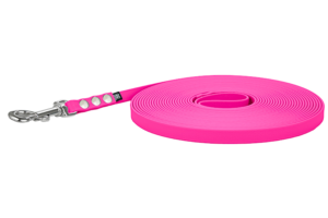 Linka Biothane Fuksja 5 m, 13 mm karabinek sprężynowy mały chromowany, z rączką