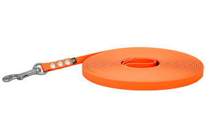 Linka Biothane Neon Orange 4 m, 13 mm karabinek sprężynowy średni chromowany, z rączką