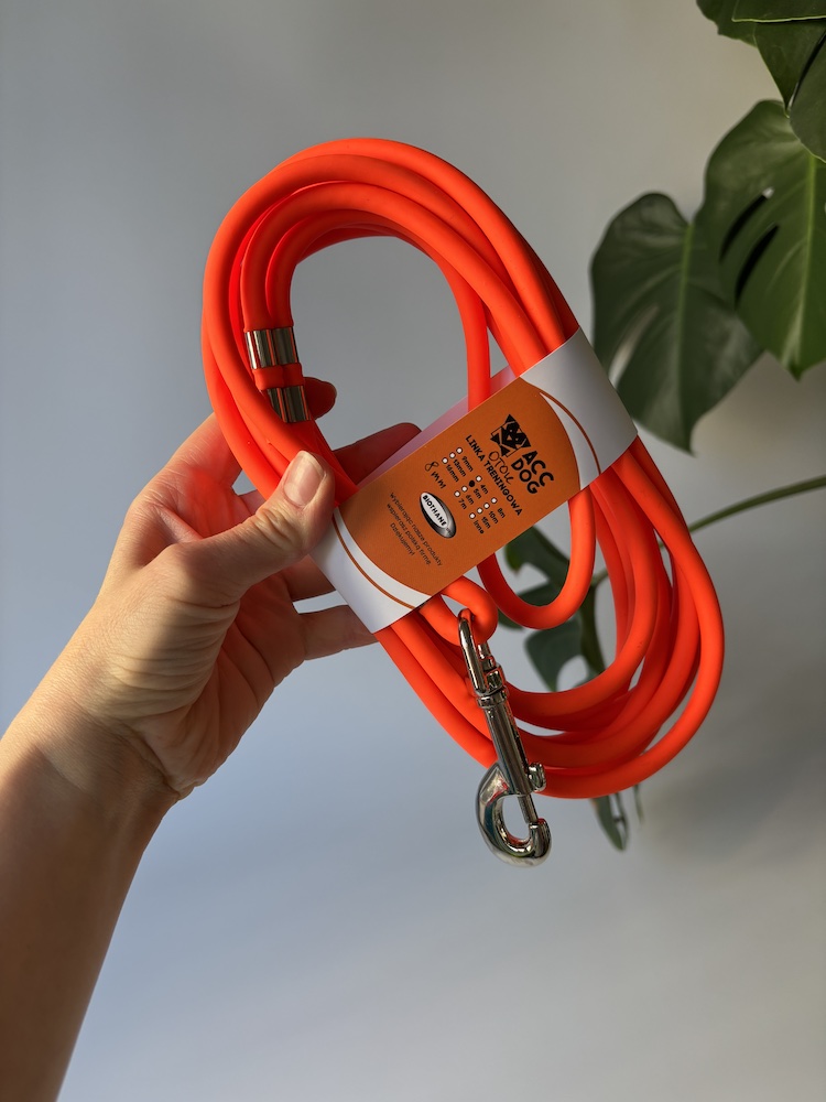 Otok z Biothane® Neon Orange 4,7 m | 8 mm | Karabinek duży sprężynowy chromowany
