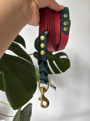Smycz miejska Crimson Red / Forest | 250 cm | 19 mm | karabinek sprężynowy duży mosiężny
